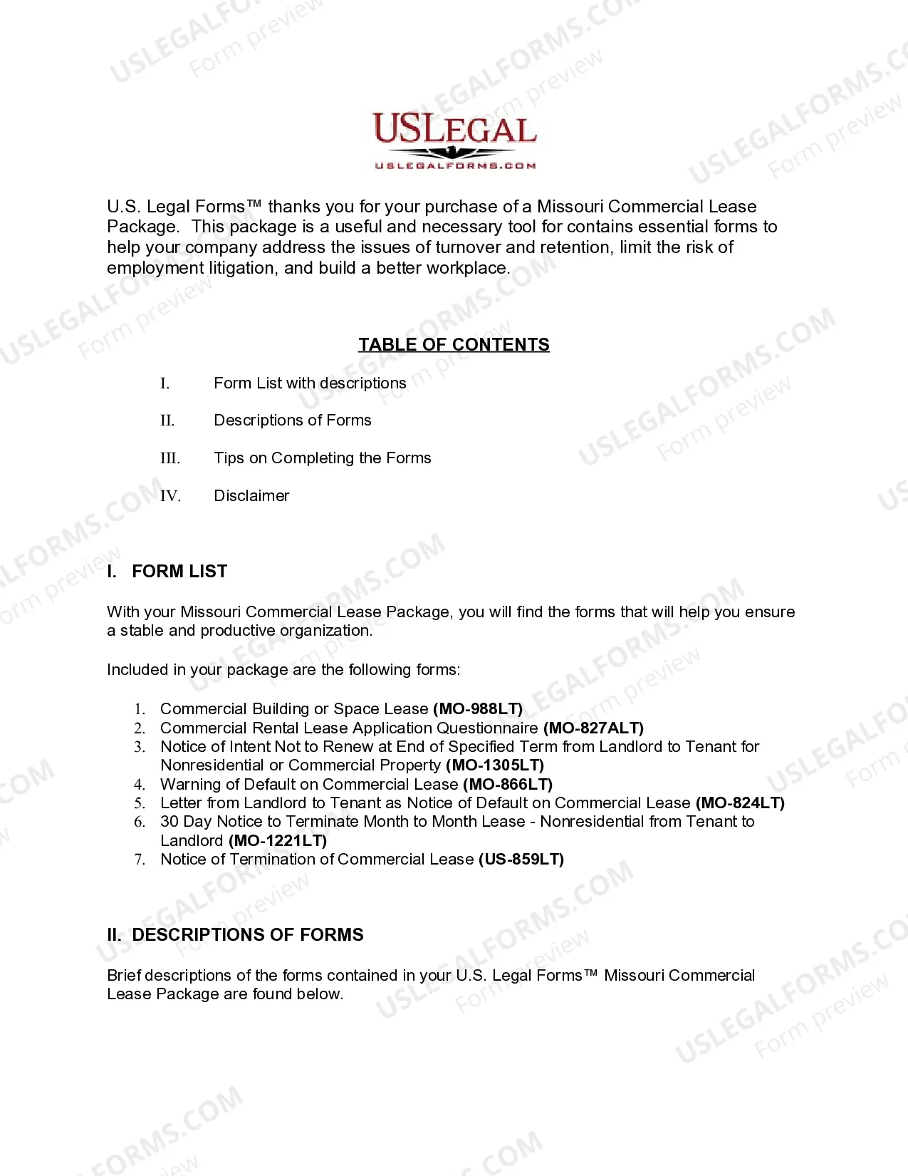 Preview Missouri Commercial Lease Package