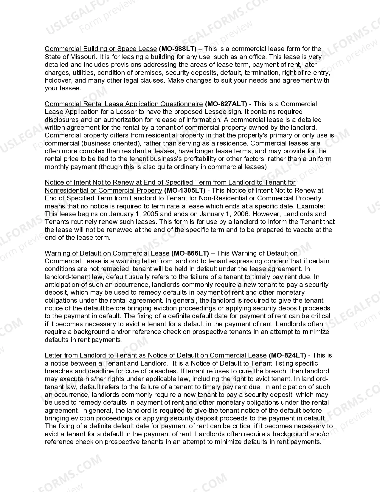 Preview Missouri Commercial Lease Package