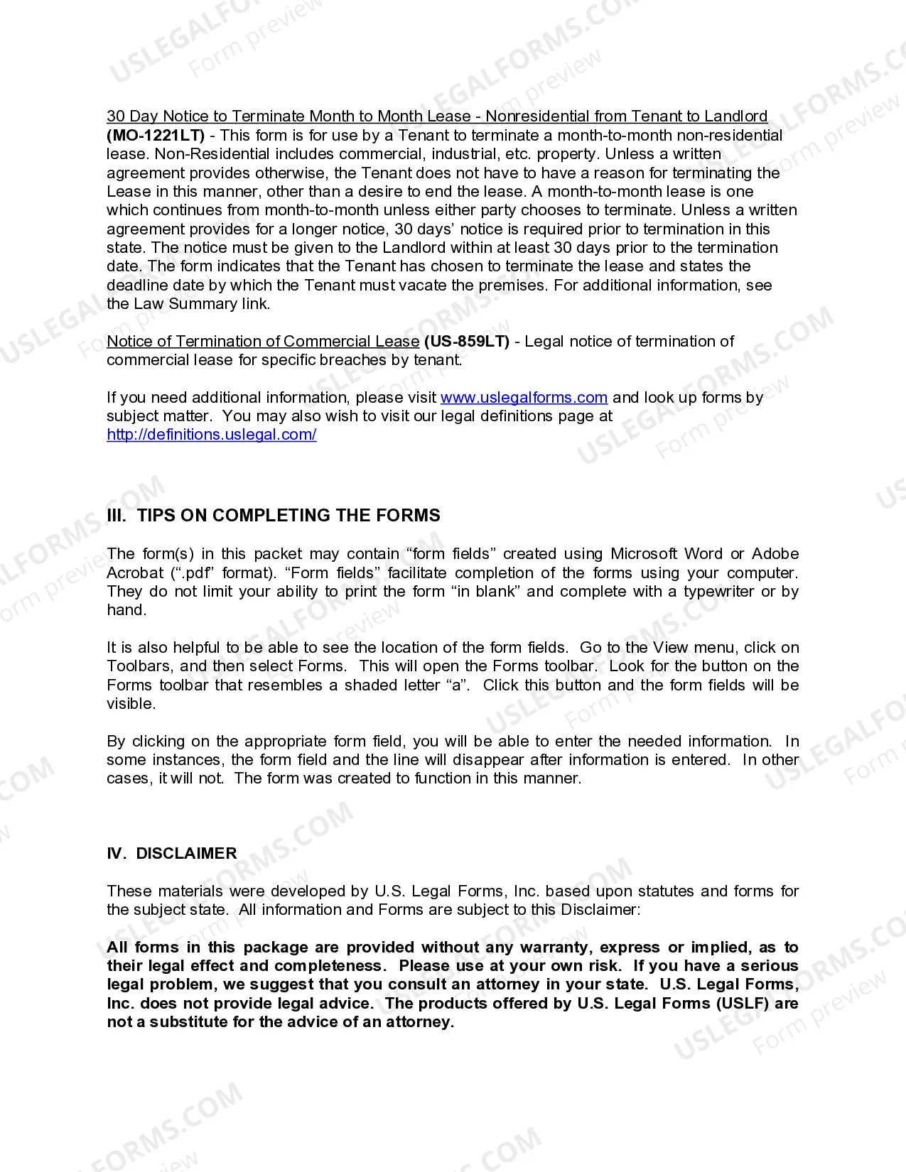 Preview Missouri Commercial Lease Package