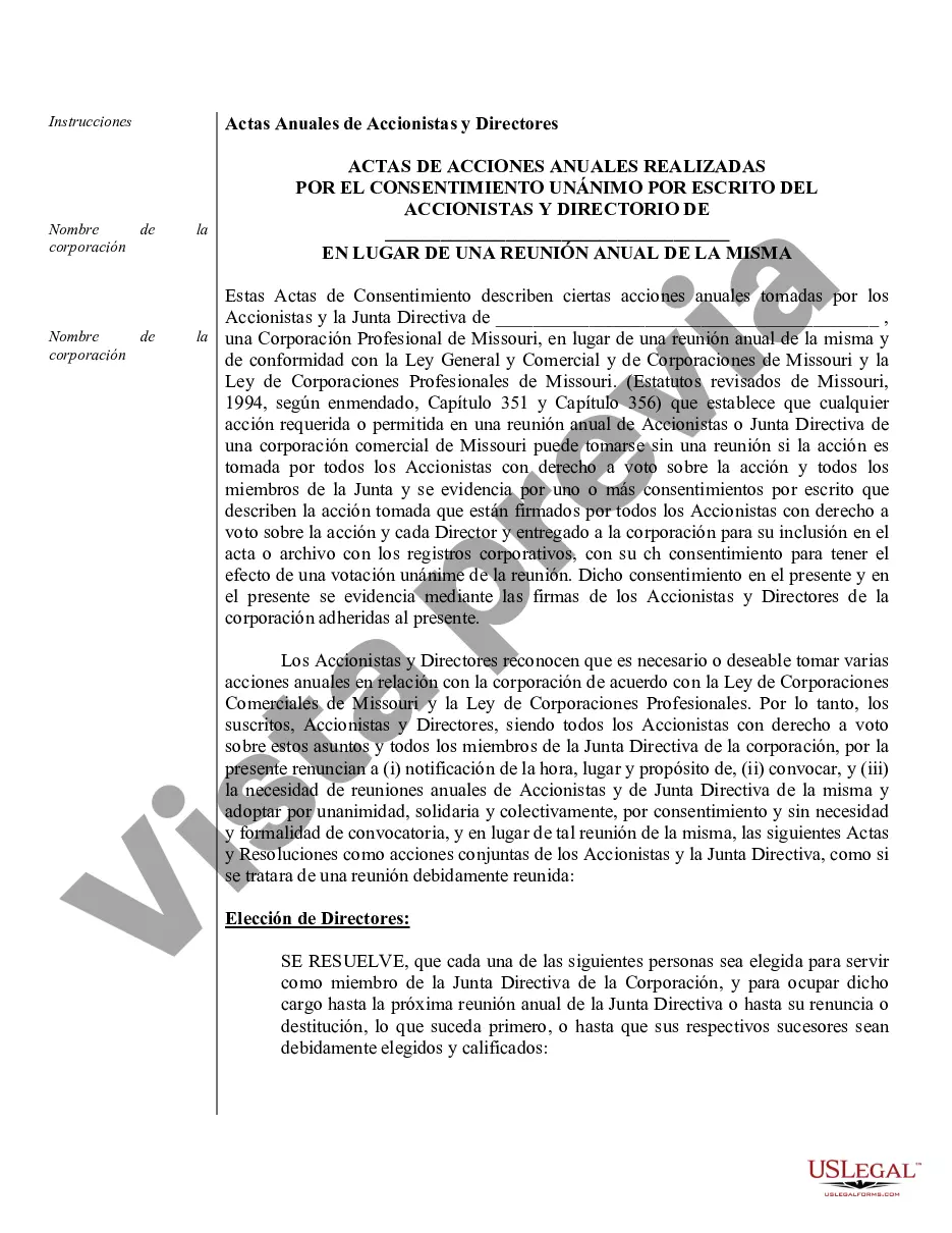 Preview Minutos anuales para una corporación profesional de Missouri