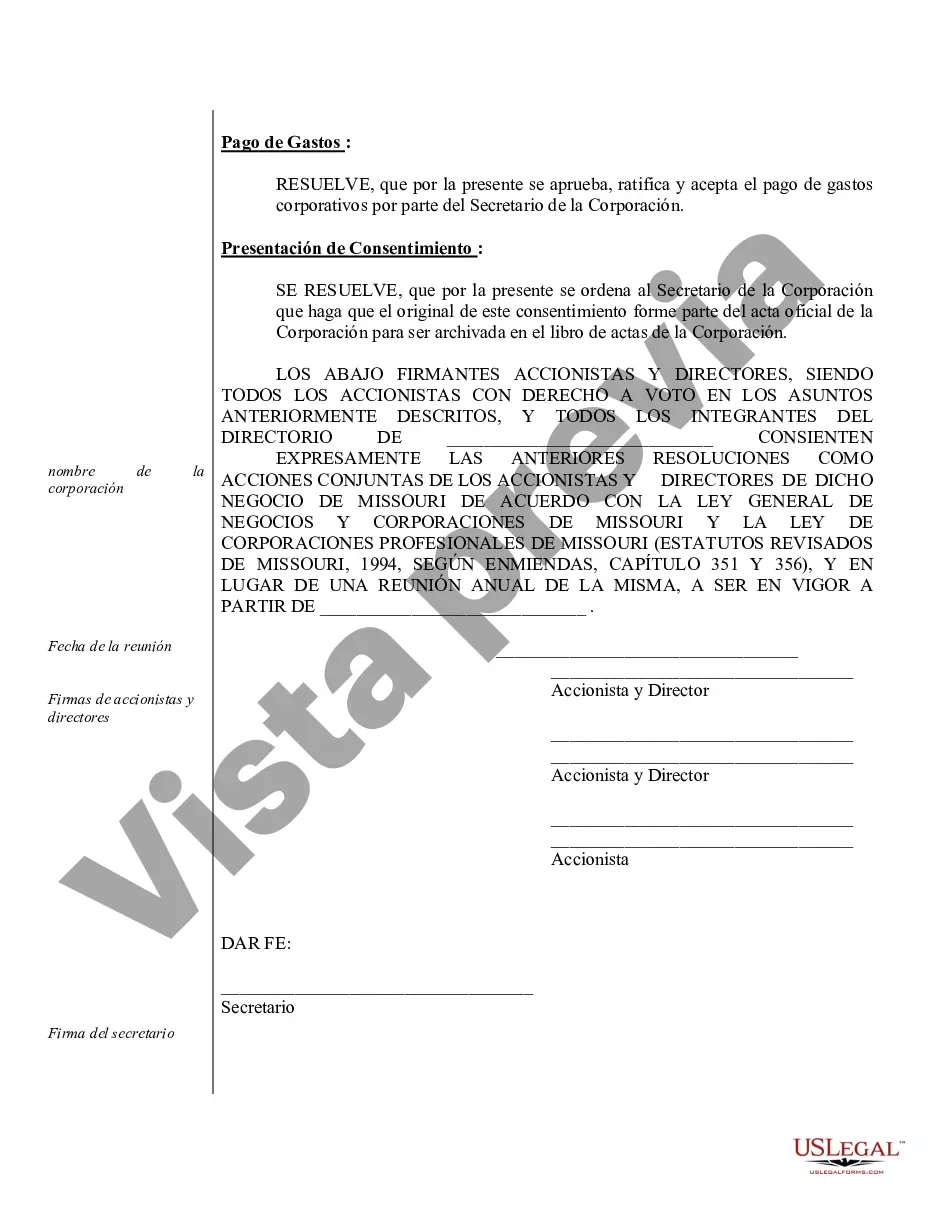 Preview Minutos anuales para una corporación profesional de Missouri