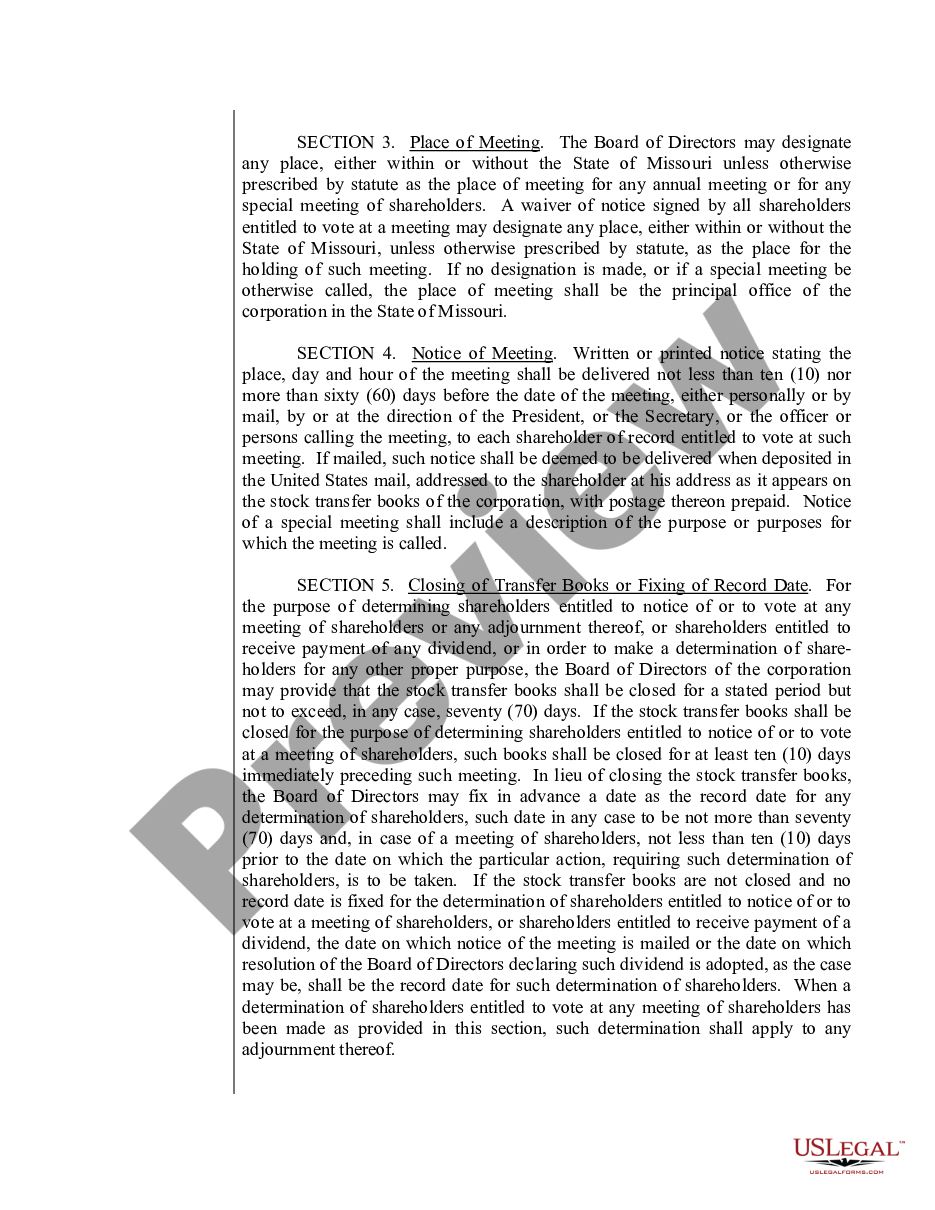 page 2 Sample Bylaws for a Missouri Professional Corporation preview
