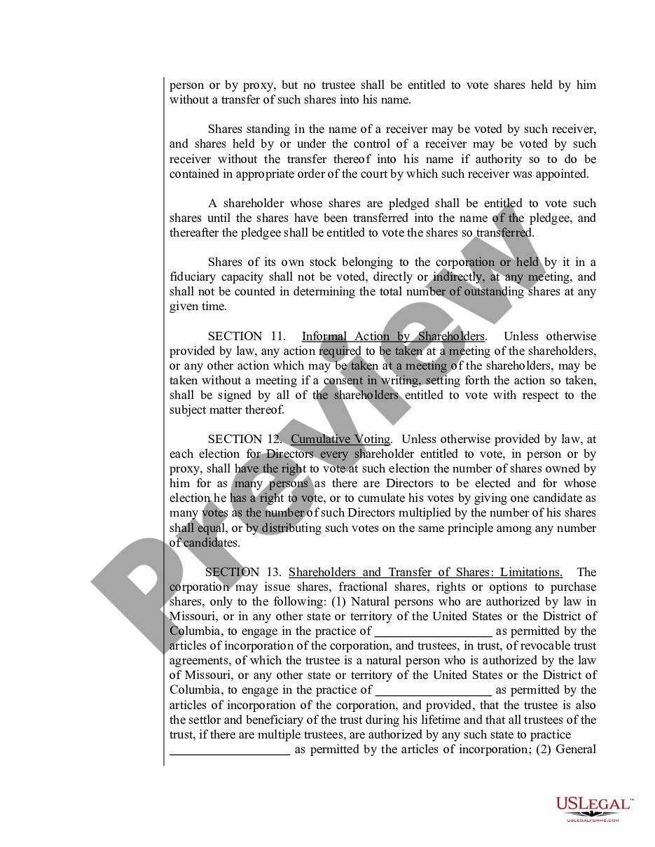 page 4 Sample Bylaws for a Missouri Professional Corporation preview