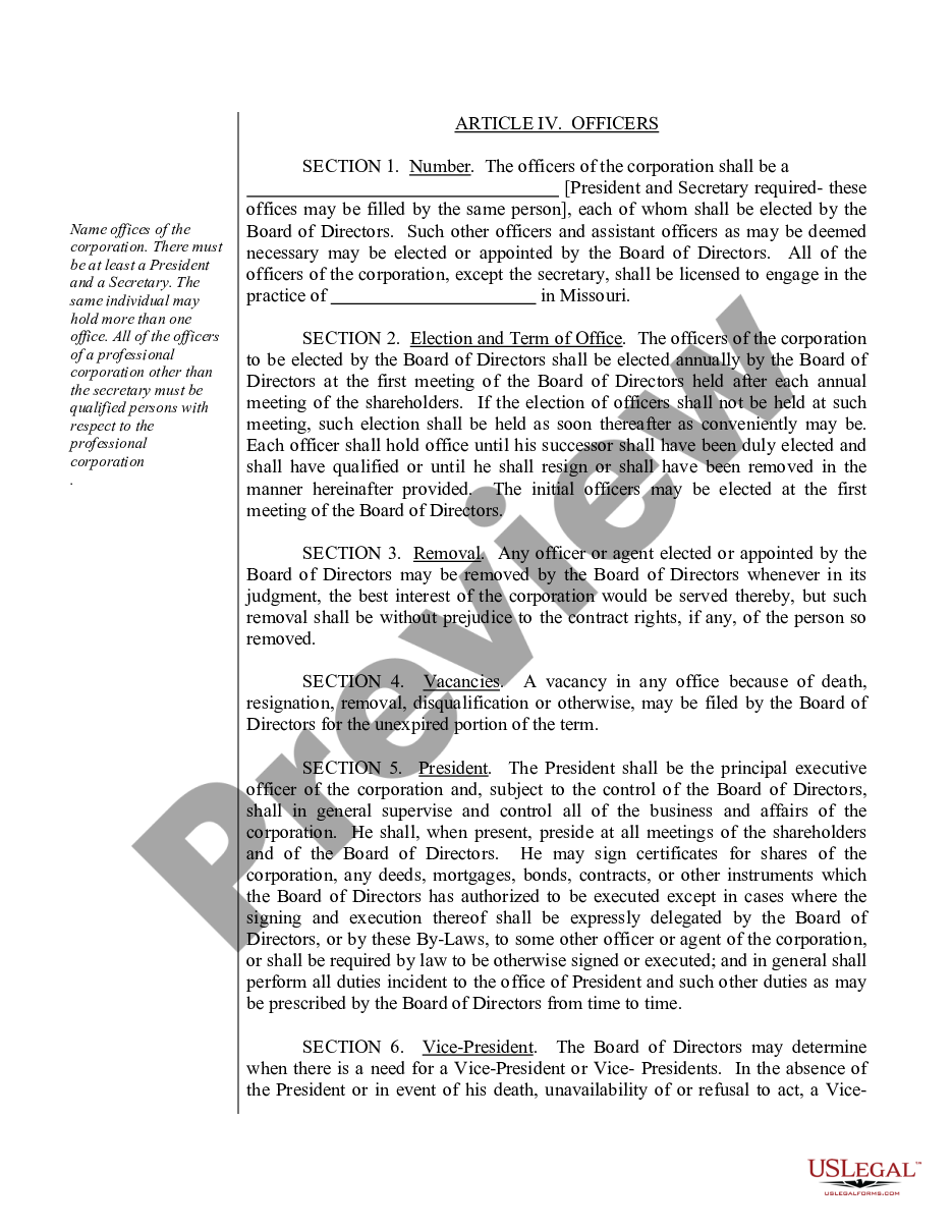 page 7 Sample Bylaws for a Missouri Professional Corporation preview
