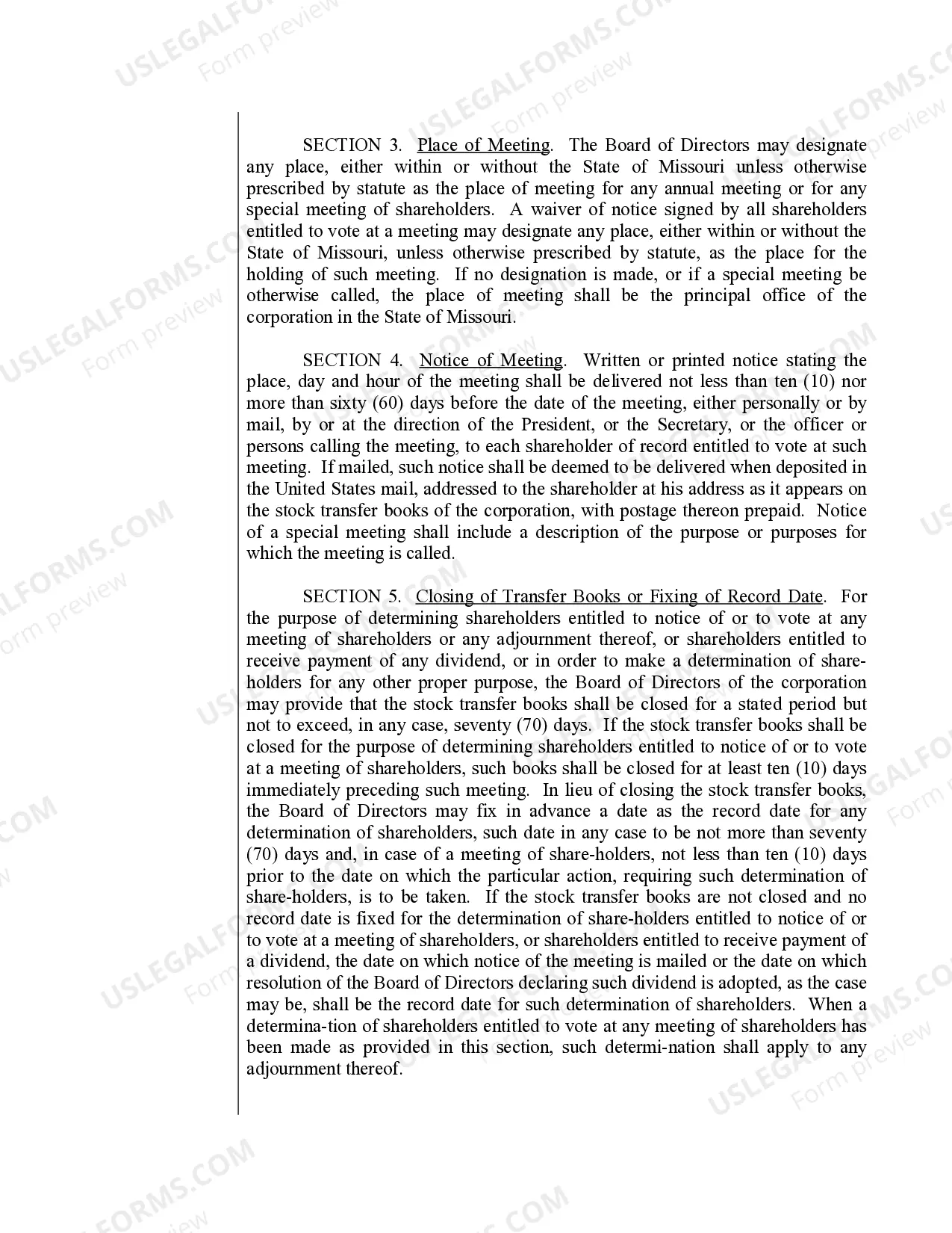 Preview Sample Bylaws for a Missouri Professional Corporation