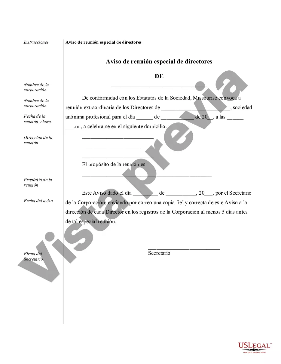 Preview Muestra de registros corporativos para una corporación profesional de Missouri