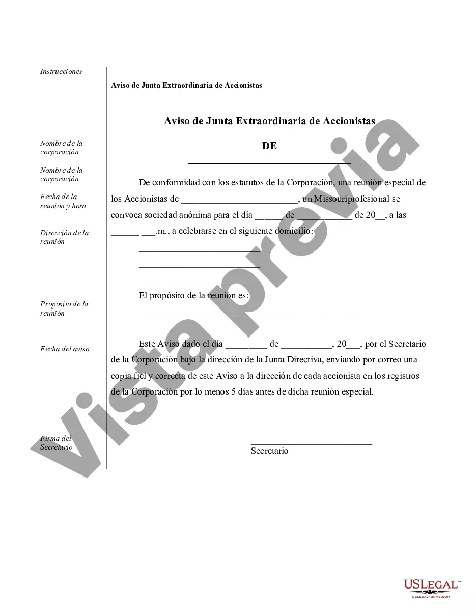 Preview Muestra de registros corporativos para una corporación profesional de Missouri