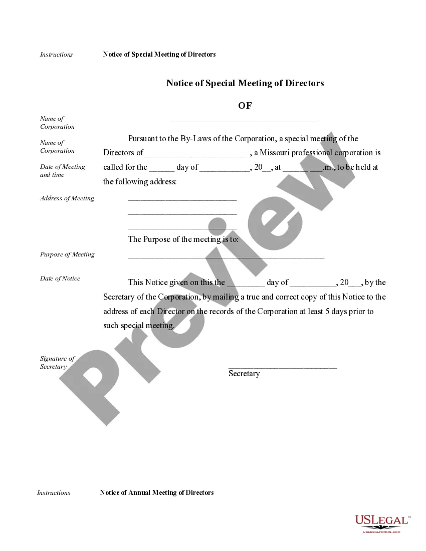 Preview Sample Corporate Records for a Missouri Professional Corporation
