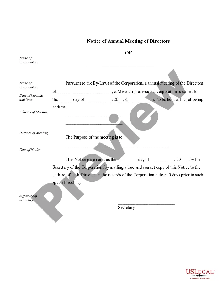 Preview Sample Corporate Records for a Missouri Professional Corporation