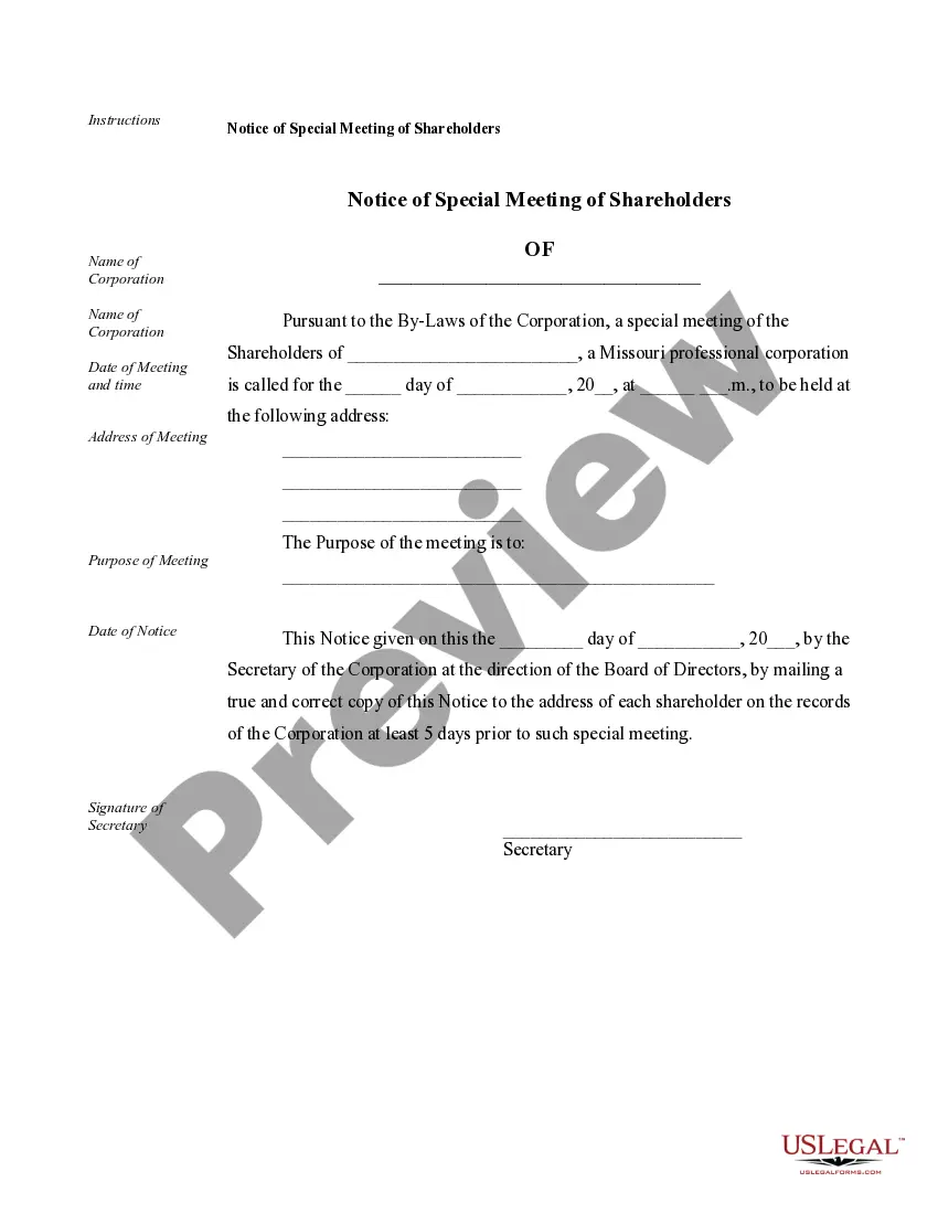 Preview Sample Corporate Records for a Missouri Professional Corporation