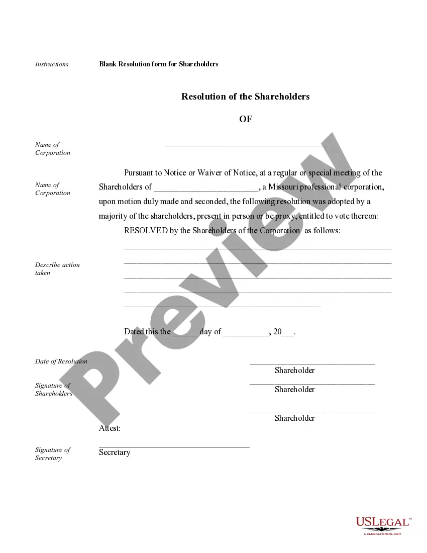 Preview Sample Corporate Records for a Missouri Professional Corporation