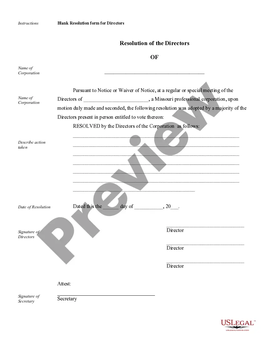 Preview Sample Corporate Records for a Missouri Professional Corporation