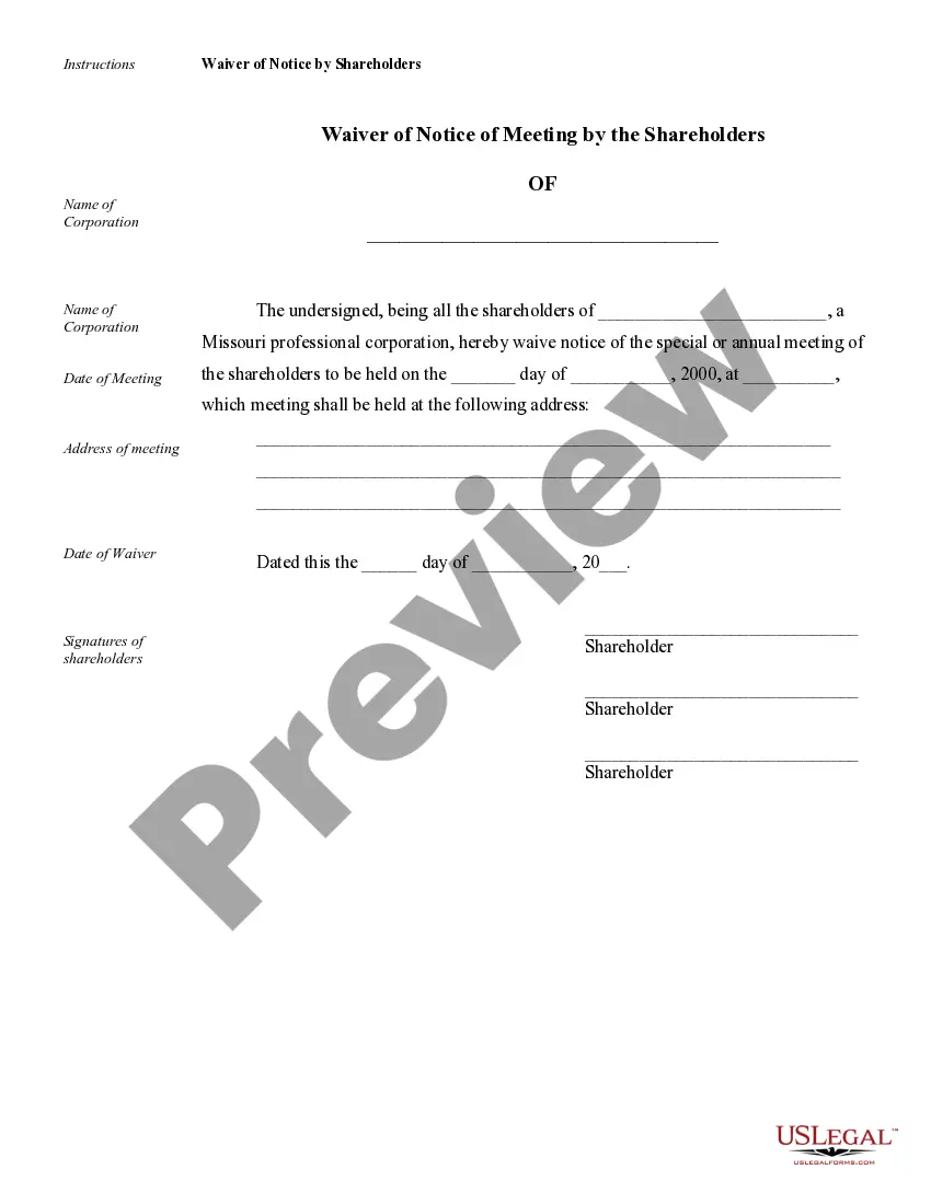 Preview Sample Corporate Records for a Missouri Professional Corporation