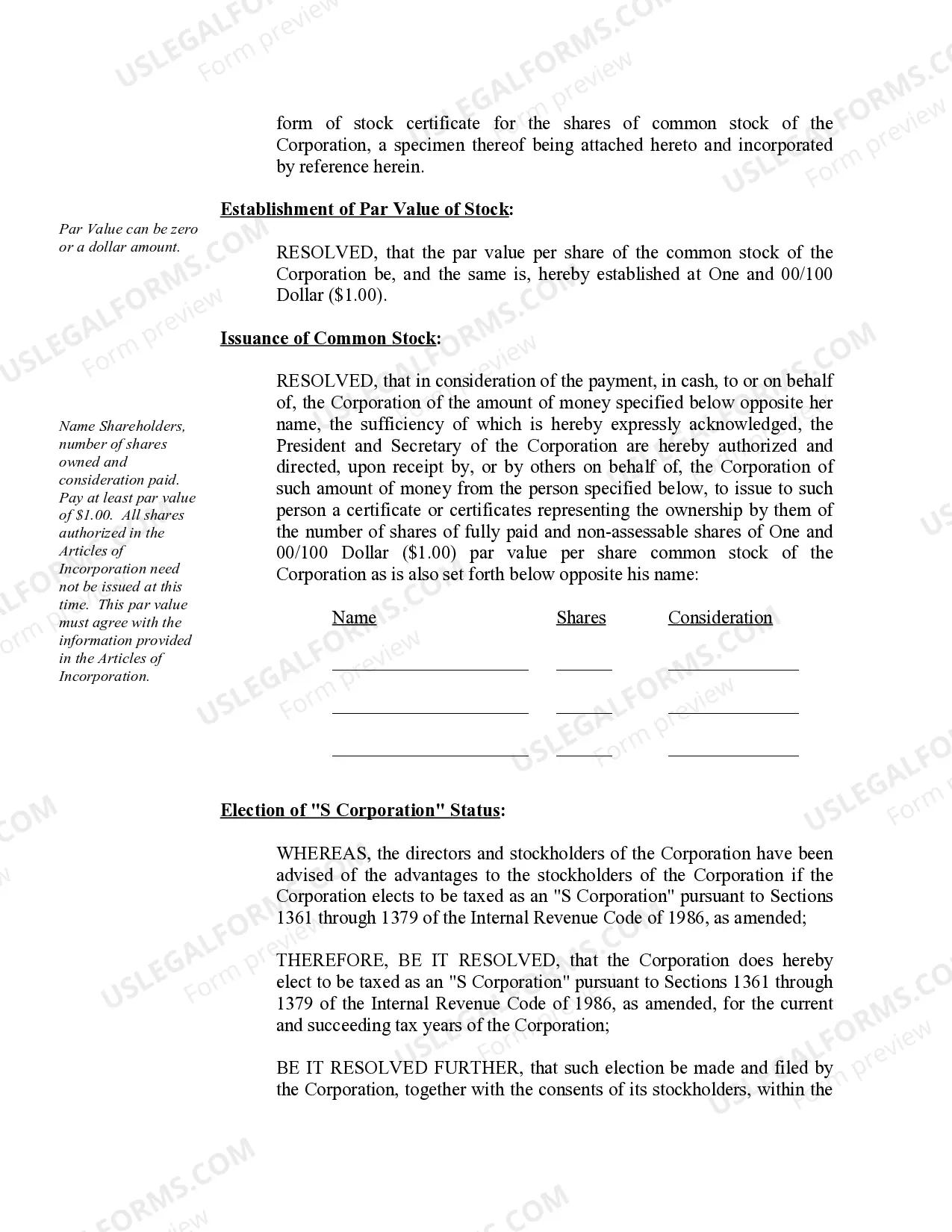 Preview Organizational Minutes for a Missouri Professional Corporation