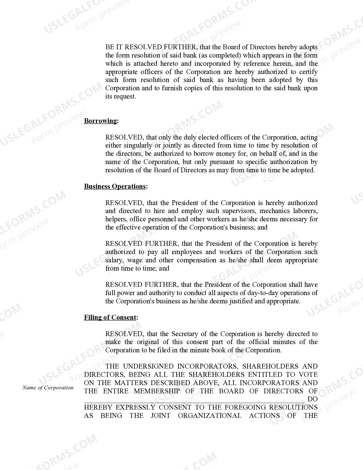 Preview Organizational Minutes for a Missouri Professional Corporation