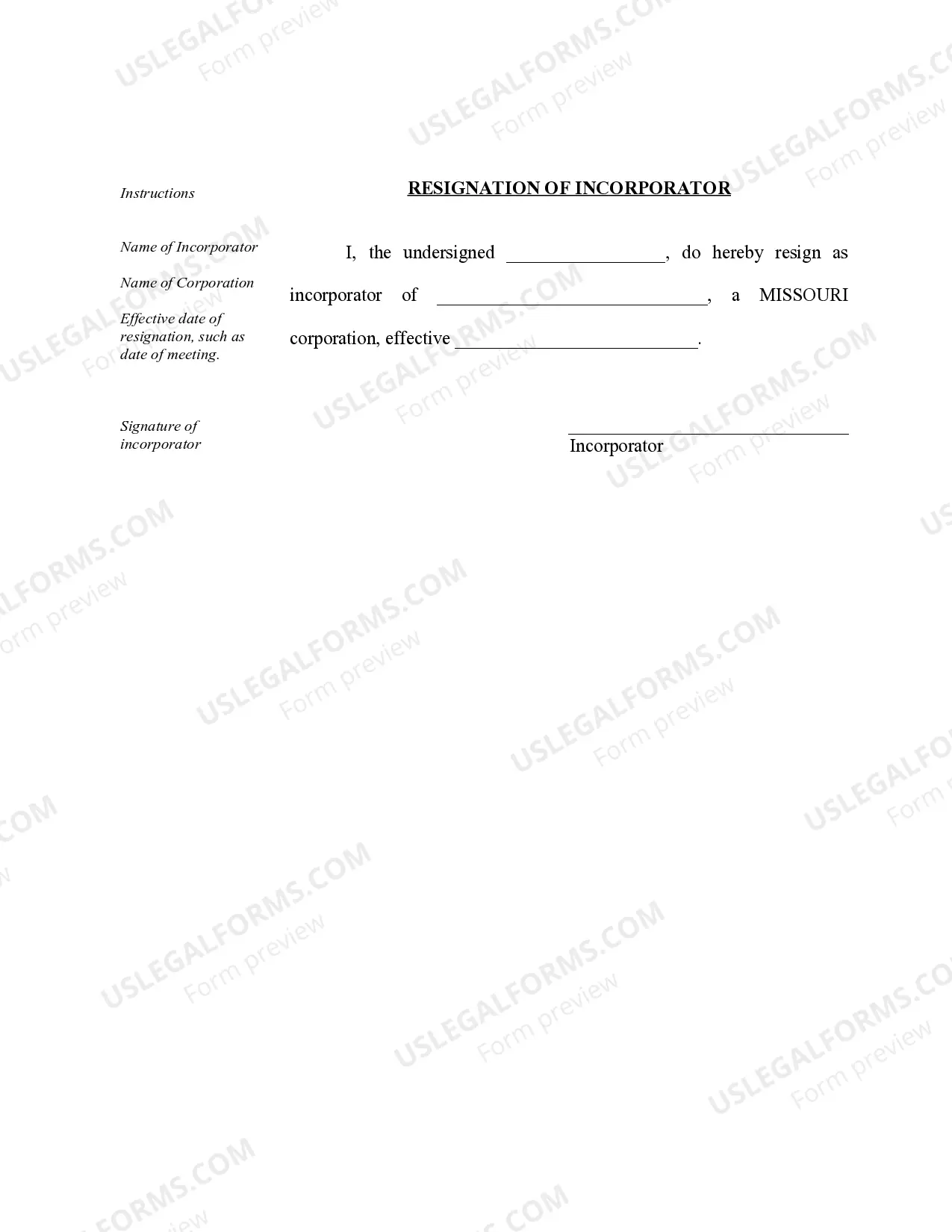 Preview Organizational Minutes for a Missouri Professional Corporation