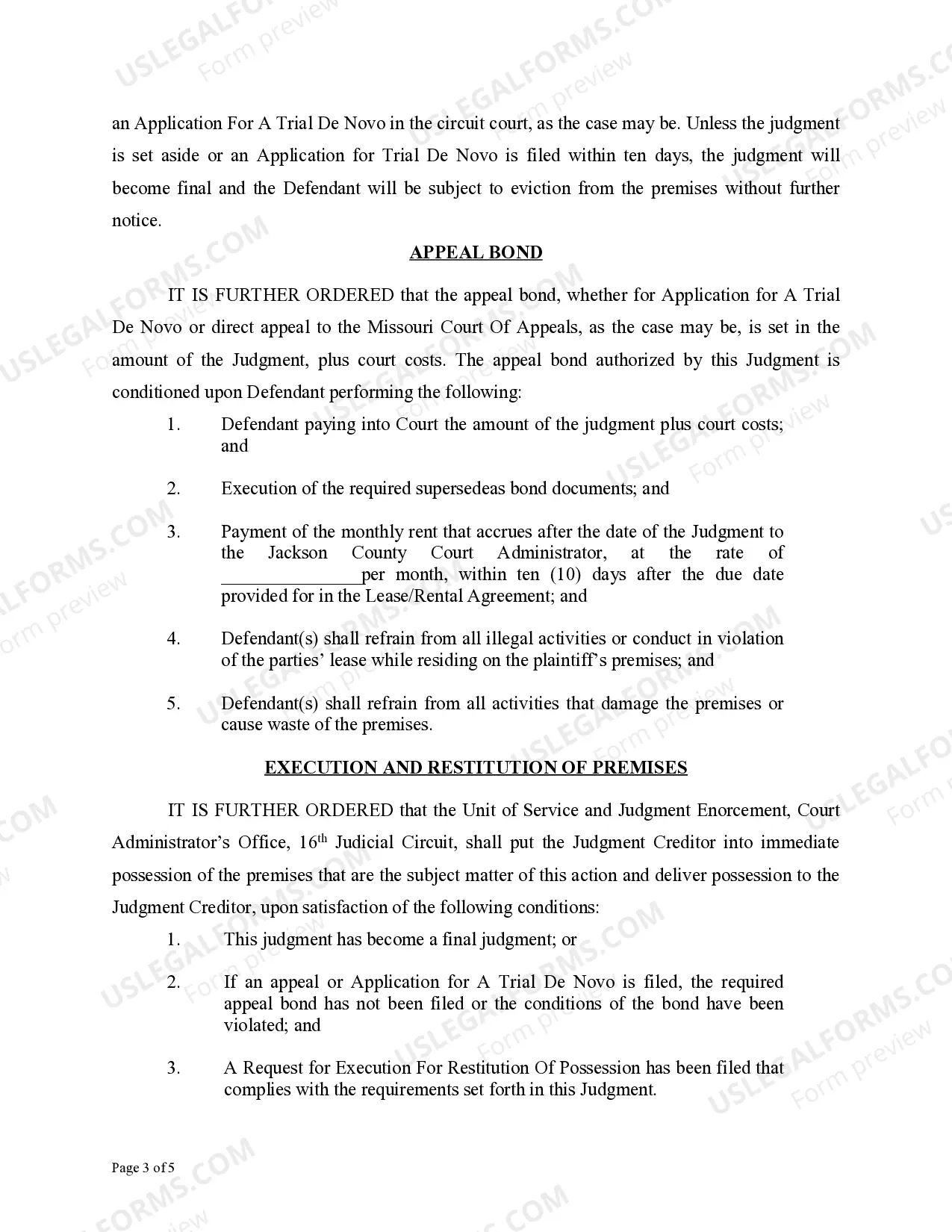 Preview Judgment on Landlord/Tenant Petition-Drug Case Immediate Removal Pursuant to SEC.441.770, R.S. MO.
