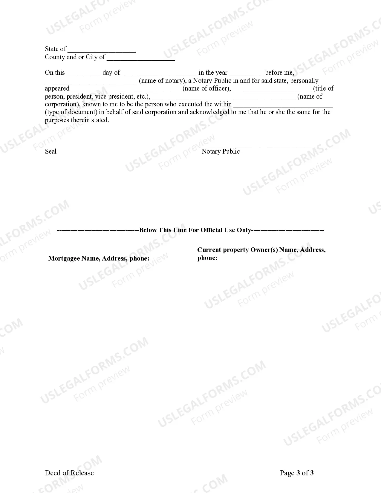 Preview Partial Release of Property From Deed of Trust for Corporation