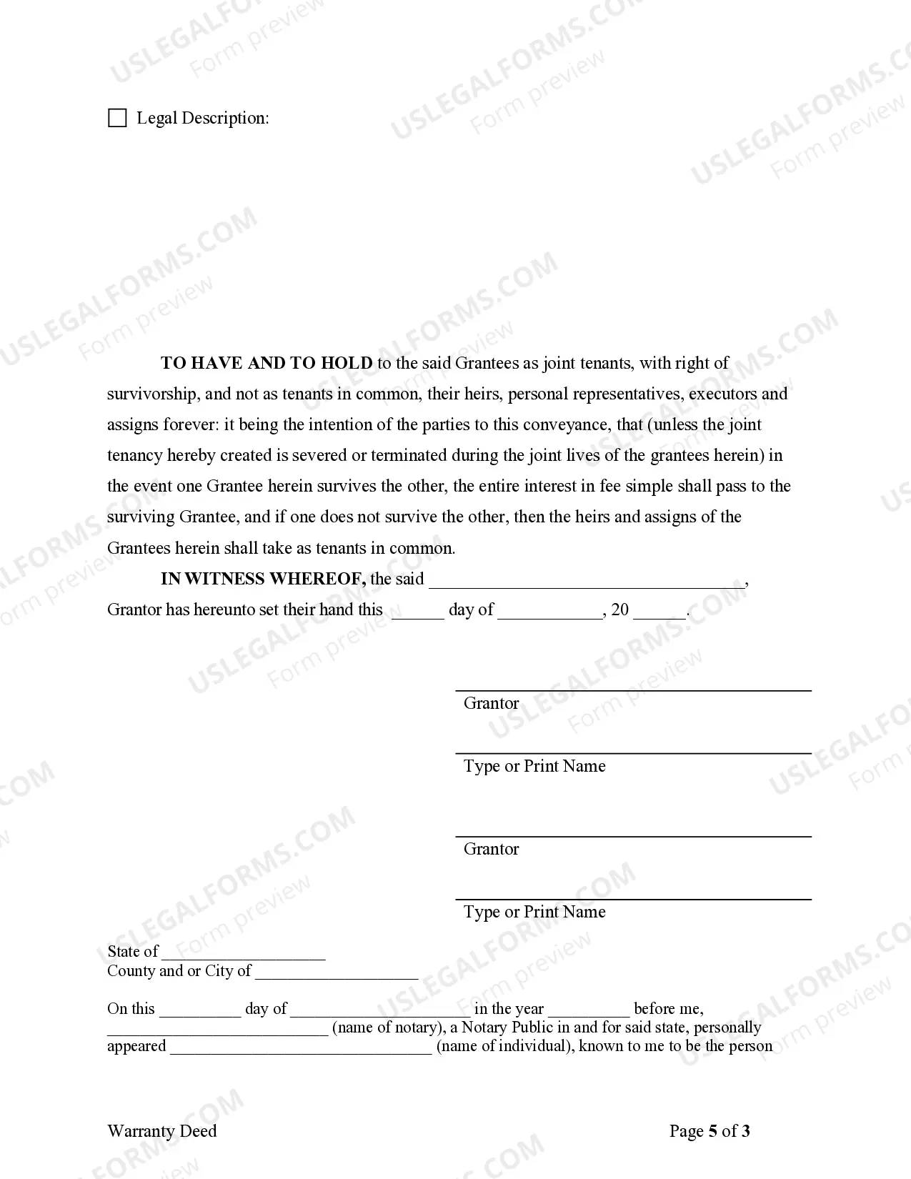 Preview Warranty Deed for Husband and Wife Converting Property from Tenants in Common to Joint Tenancy