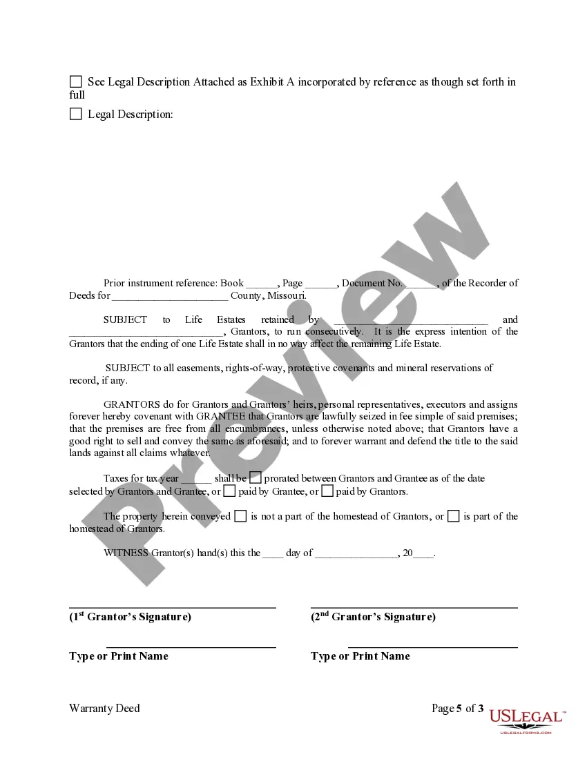 Preview Warranty Deed for Parents to Child with Reservation of Life Estate