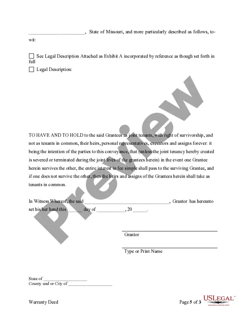Get Warranty Deed for Separate or Joint Property to Joint Tenancy Preview Warranty Deed for Separate or Joint Property to Joint Tenancy