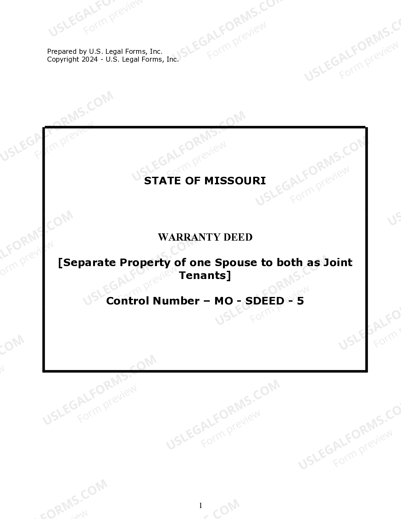 Missouri Warranty Deed To Separate Property Of One Spouse To Both 