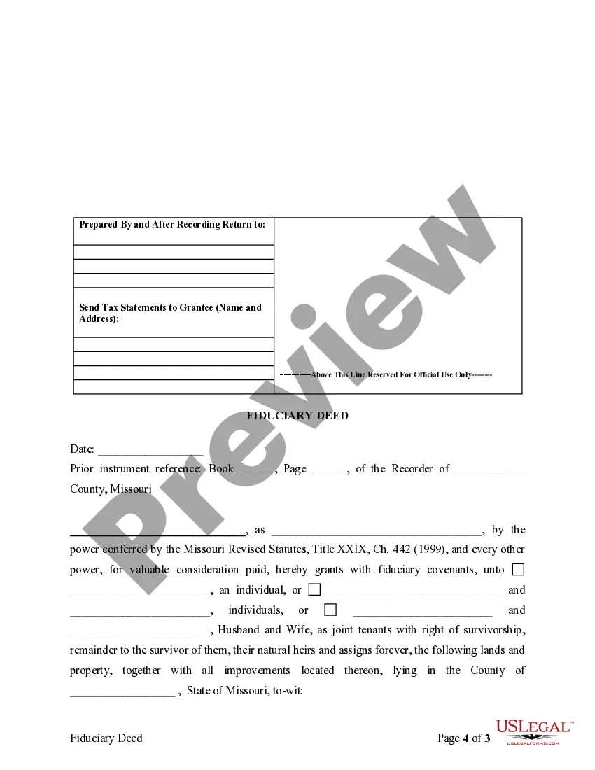 Get Fiduciary Deed for use by Executors, Trustees, Trustors, Administrators and other Fiduciaries Preview Fiduciary Deed for use by Executors, Trustees, Trustors, Administrators and other Fiduciaries
