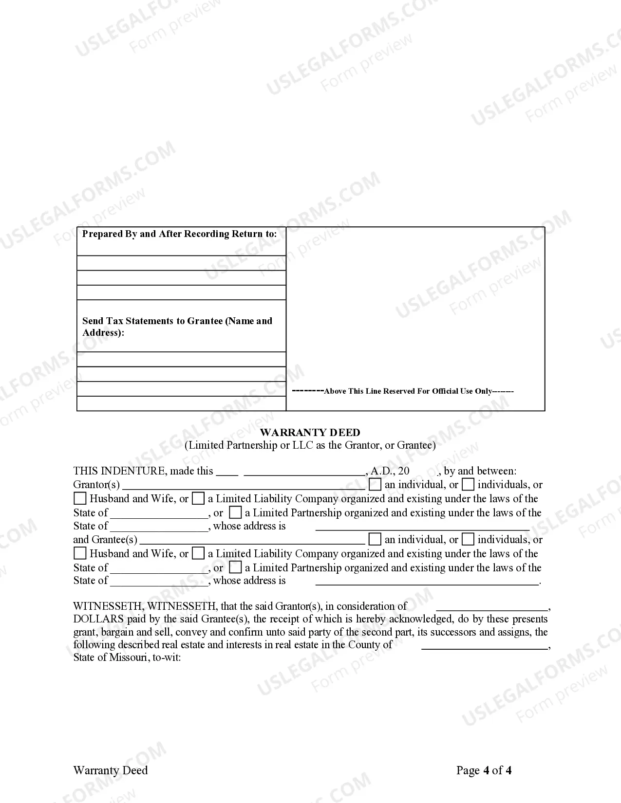 Preview Warranty Deed from Limited Partnership or LLC is the Grantor, or Grantee