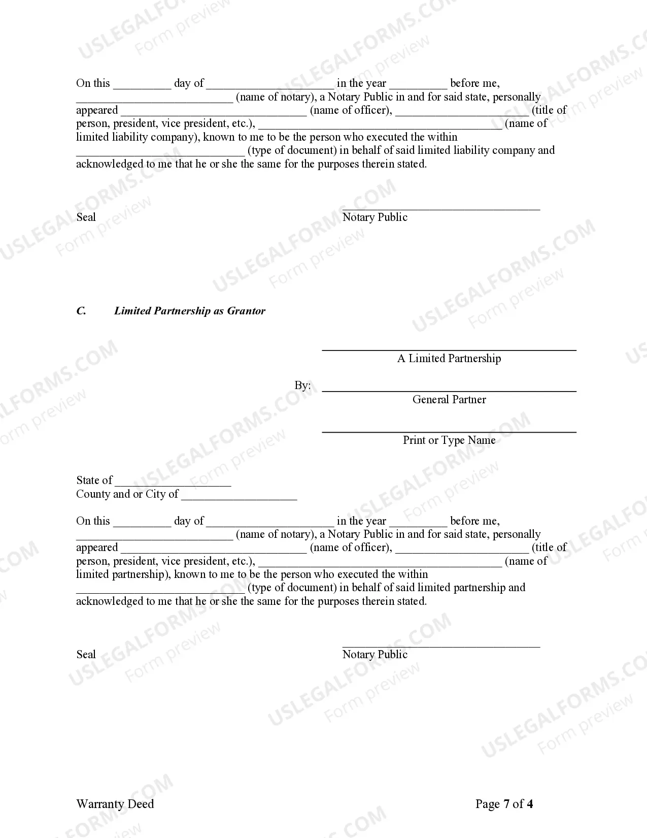 Preview Warranty Deed from Limited Partnership or LLC is the Grantor, or Grantee