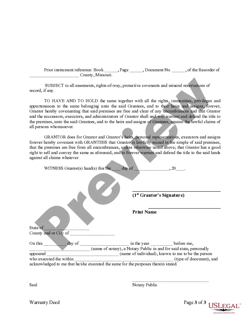 Get Warranty Deed from One Individual to Three Individuals as Tenants in Common Preview Warranty Deed from One Individual to Three Individuals as Tenants in Common
