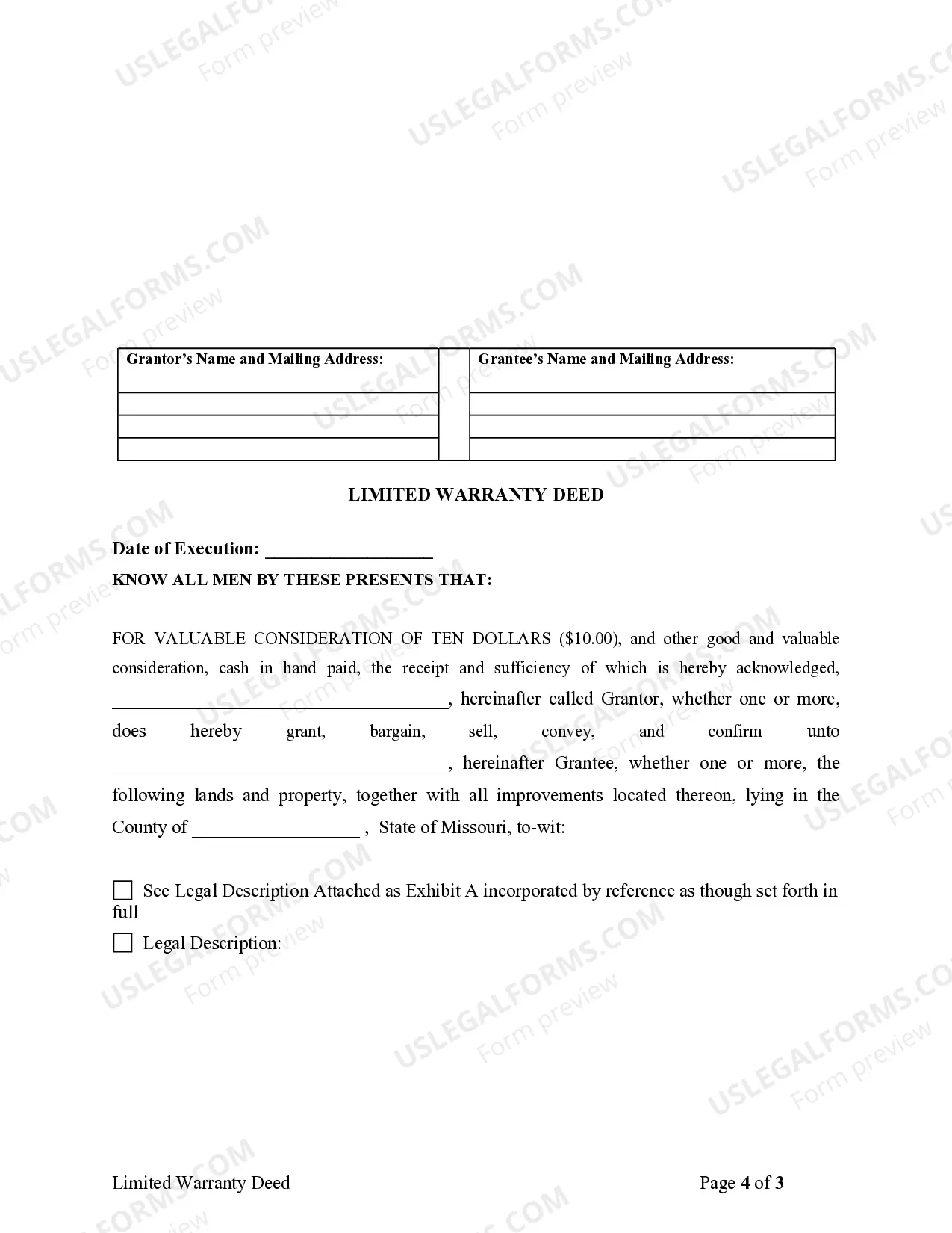 Preview Limited Warranty Deed from Individual to Individual