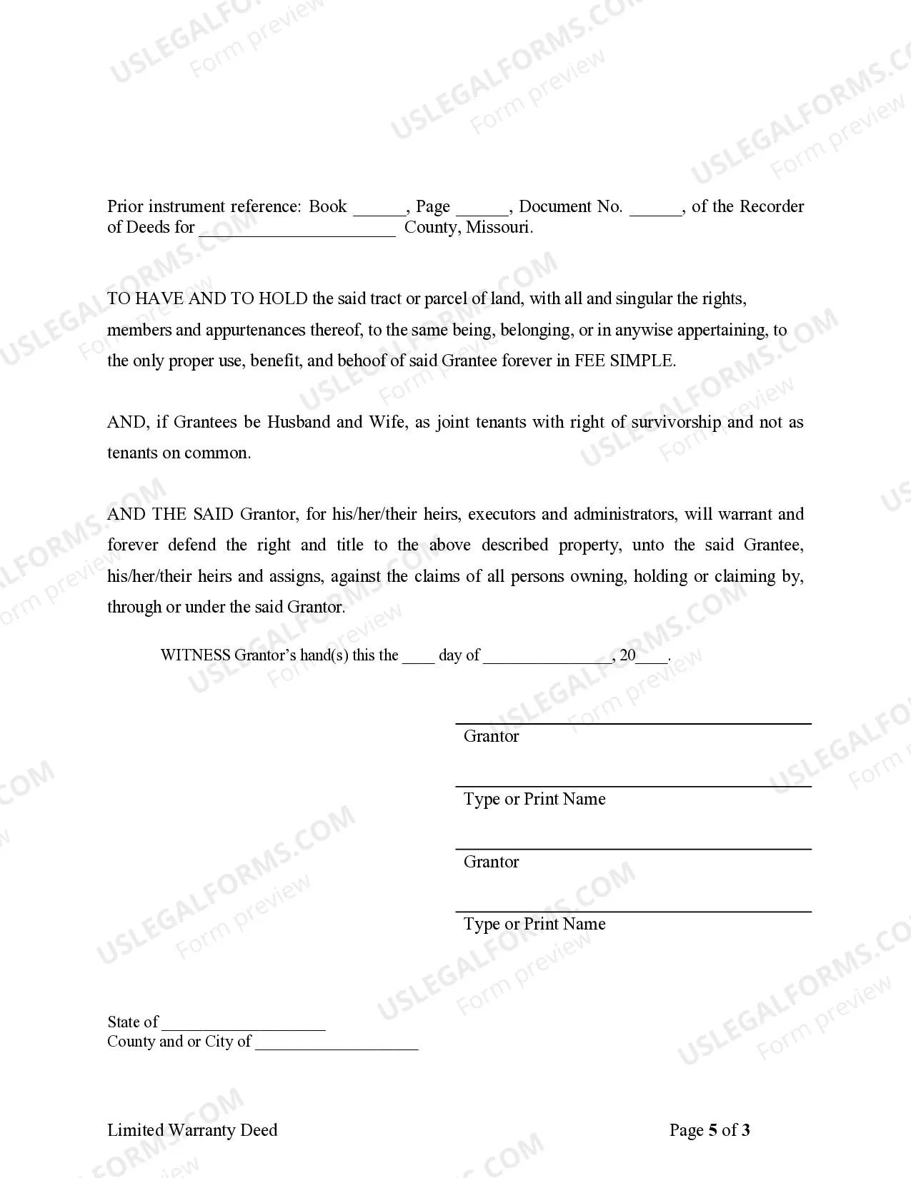 Preview Limited Warranty Deed from Individual to Individual