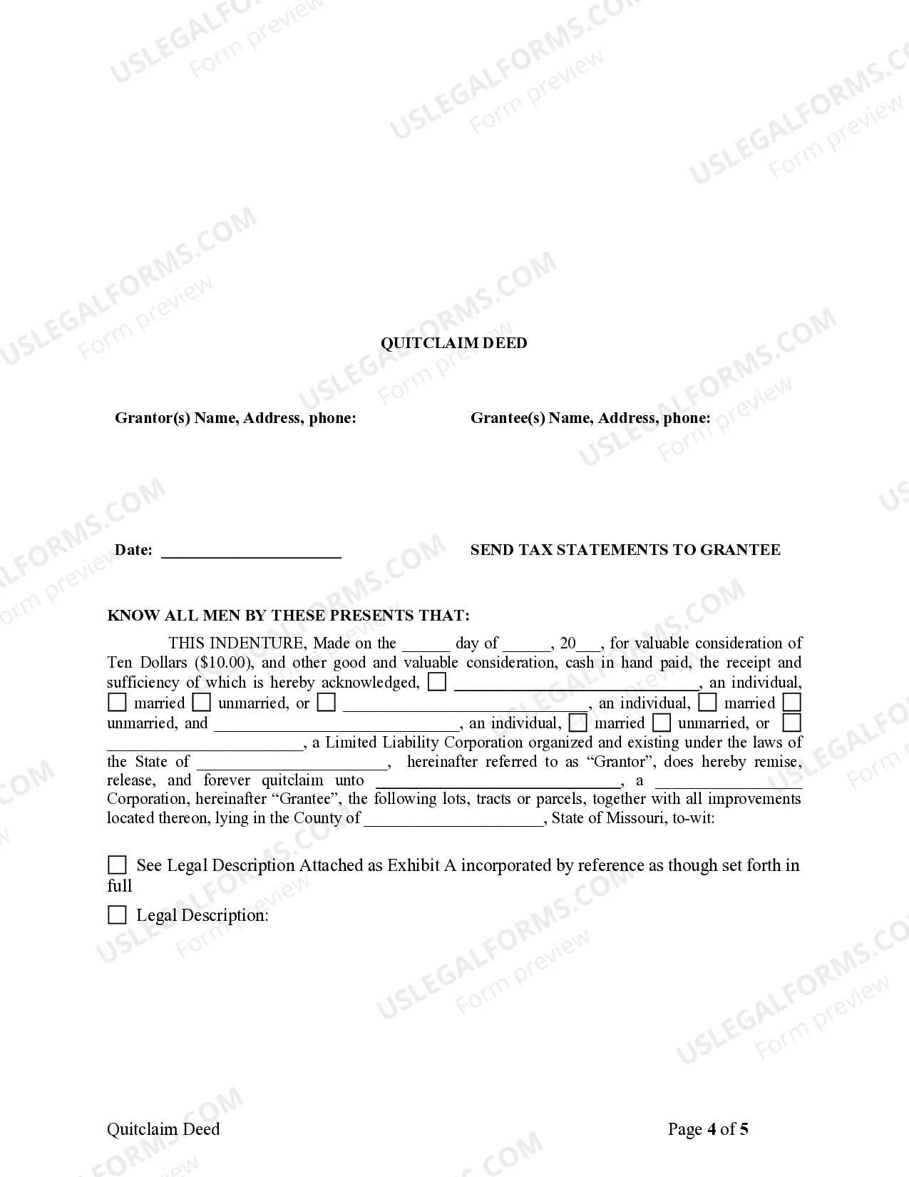 Preview Quitclaim Deed for Individuals or LLC to Corporation