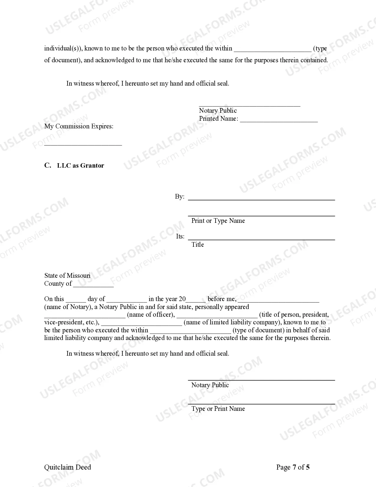 Preview Quitclaim Deed for Individuals or LLC to Corporation