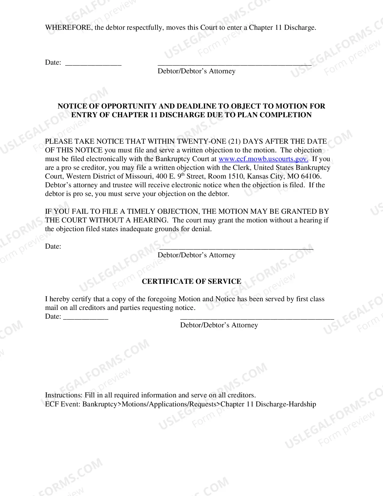 Preview Individual Debtors Motion For Entry of Chapter 11 Discharge Due To Hardship
