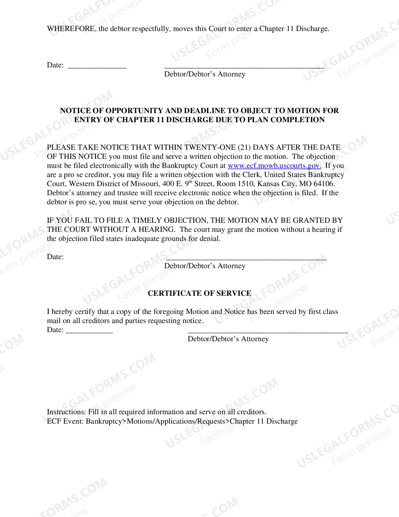 Preview Individual Debtors Motion For Entry of Chapter 11 Discharge Due To Plan Completion