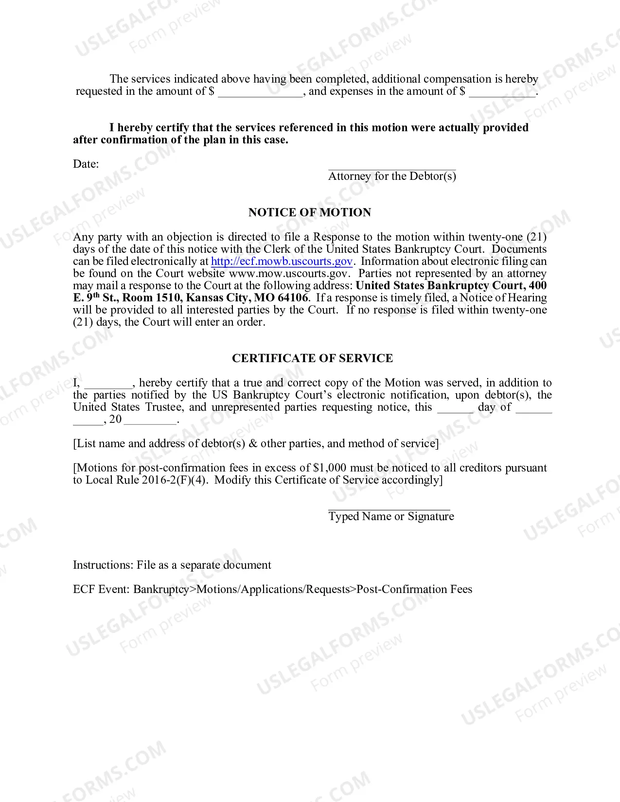 Preview Motion For Post-Confirmation Fees