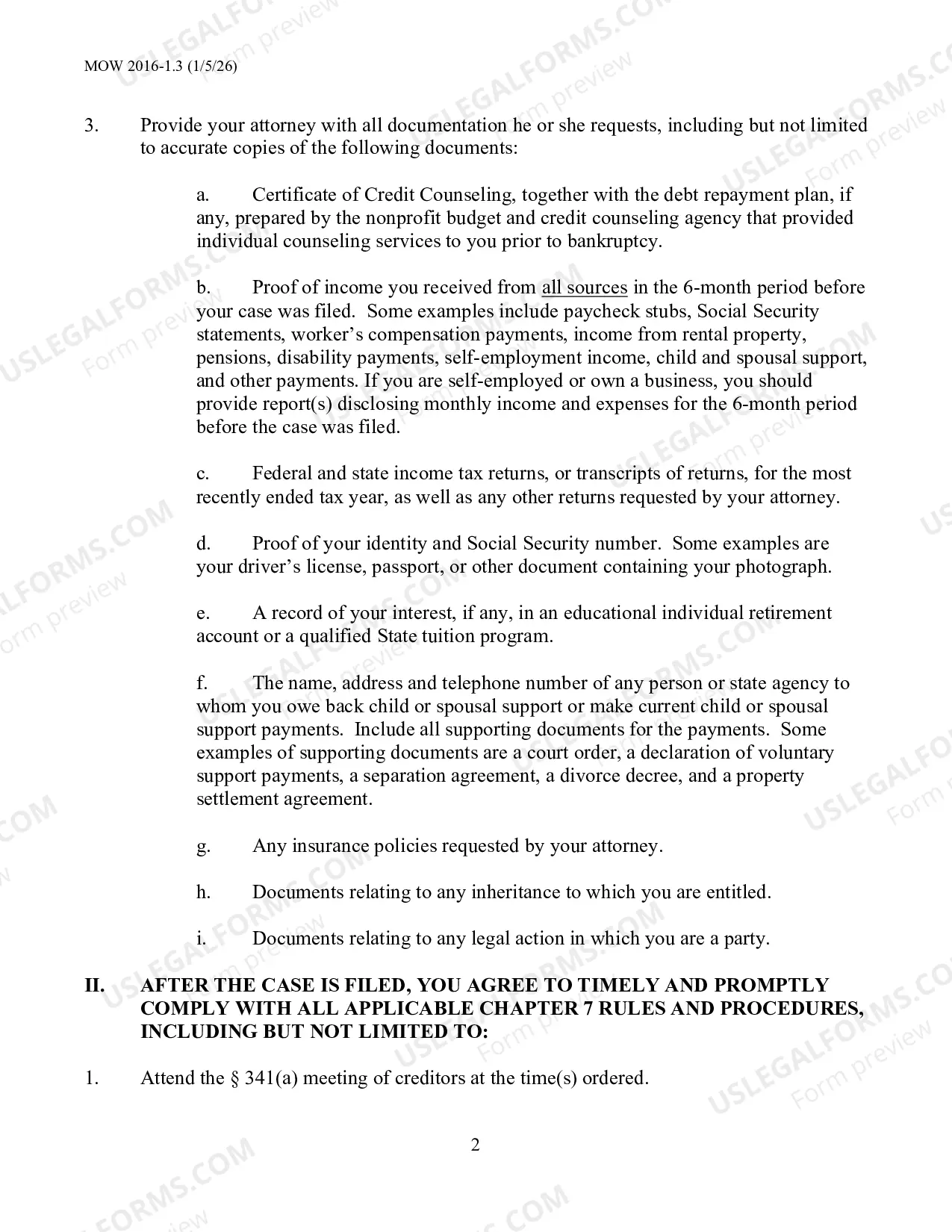 Preview Rights and Responsibilities Agreement Between Chapter 7 Debtors and Their Attorneys