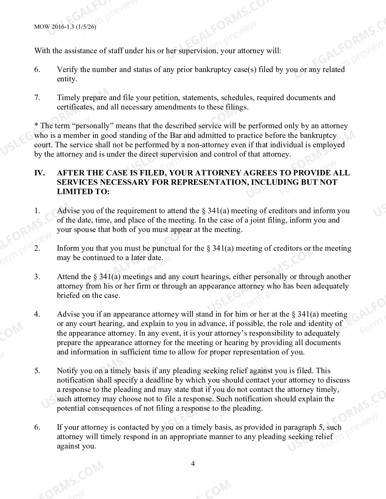 Preview Rights and Responsibilities Agreement Between Chapter 7 Debtors and Their Attorneys