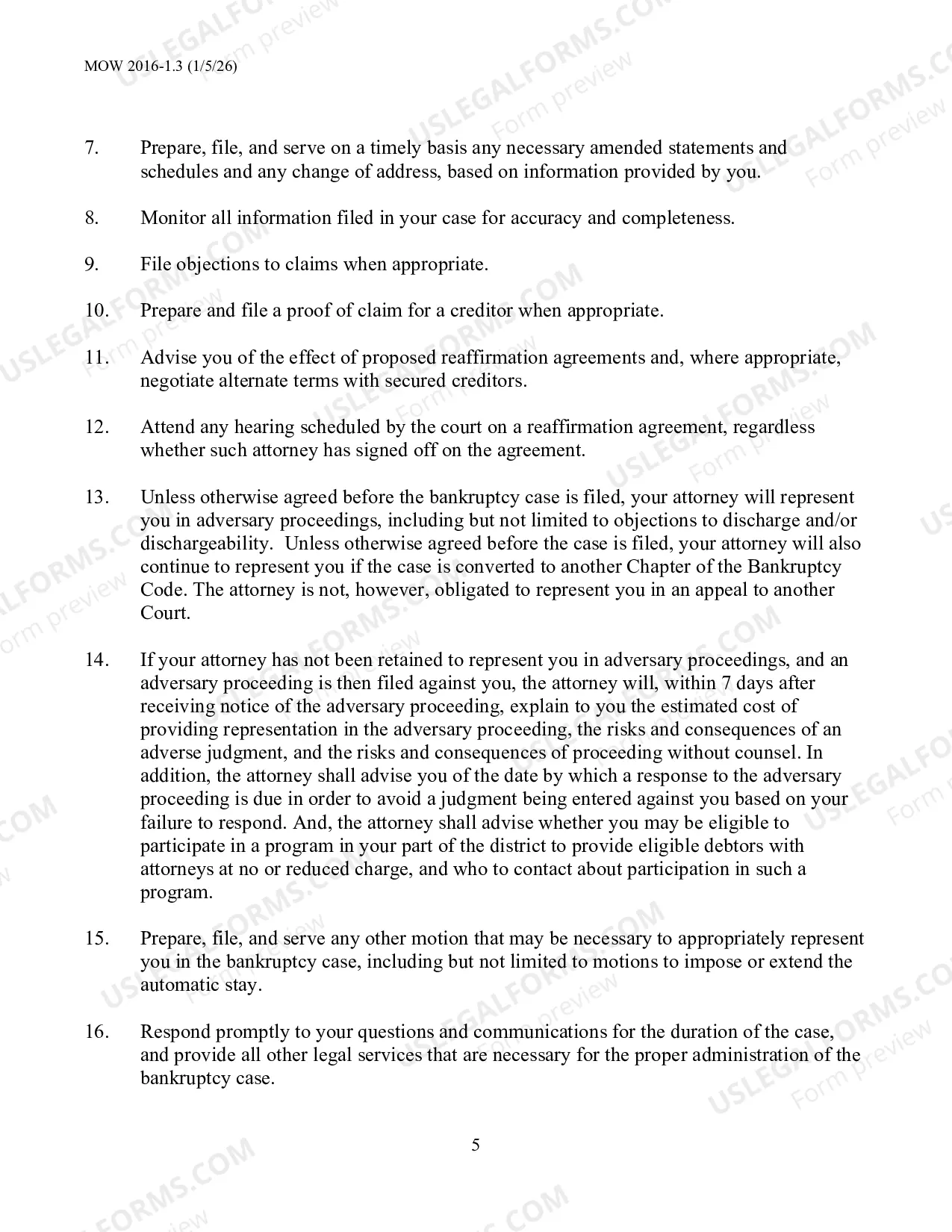 Preview Rights and Responsibilities Agreement Between Chapter 7 Debtors and Their Attorneys
