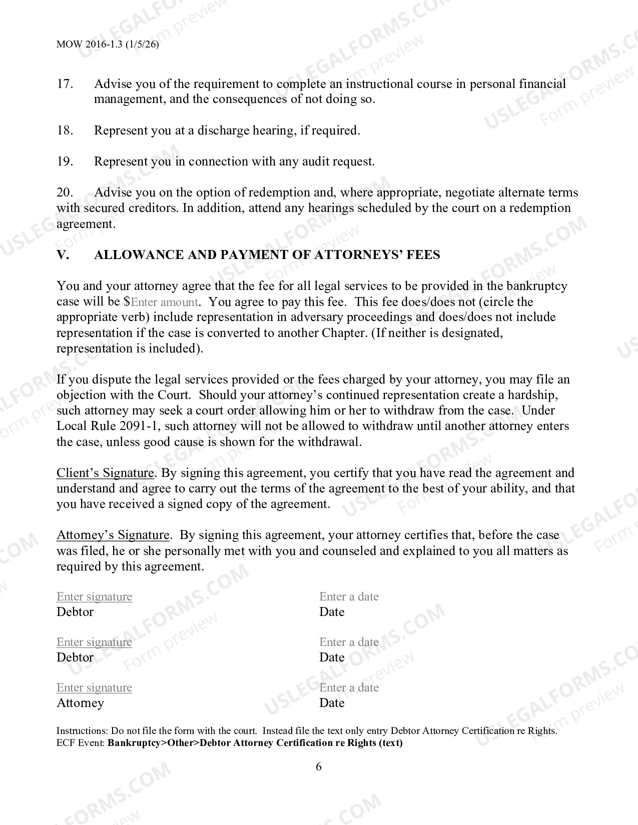 Preview Rights and Responsibilities Agreement Between Chapter 7 Debtors and Their Attorneys