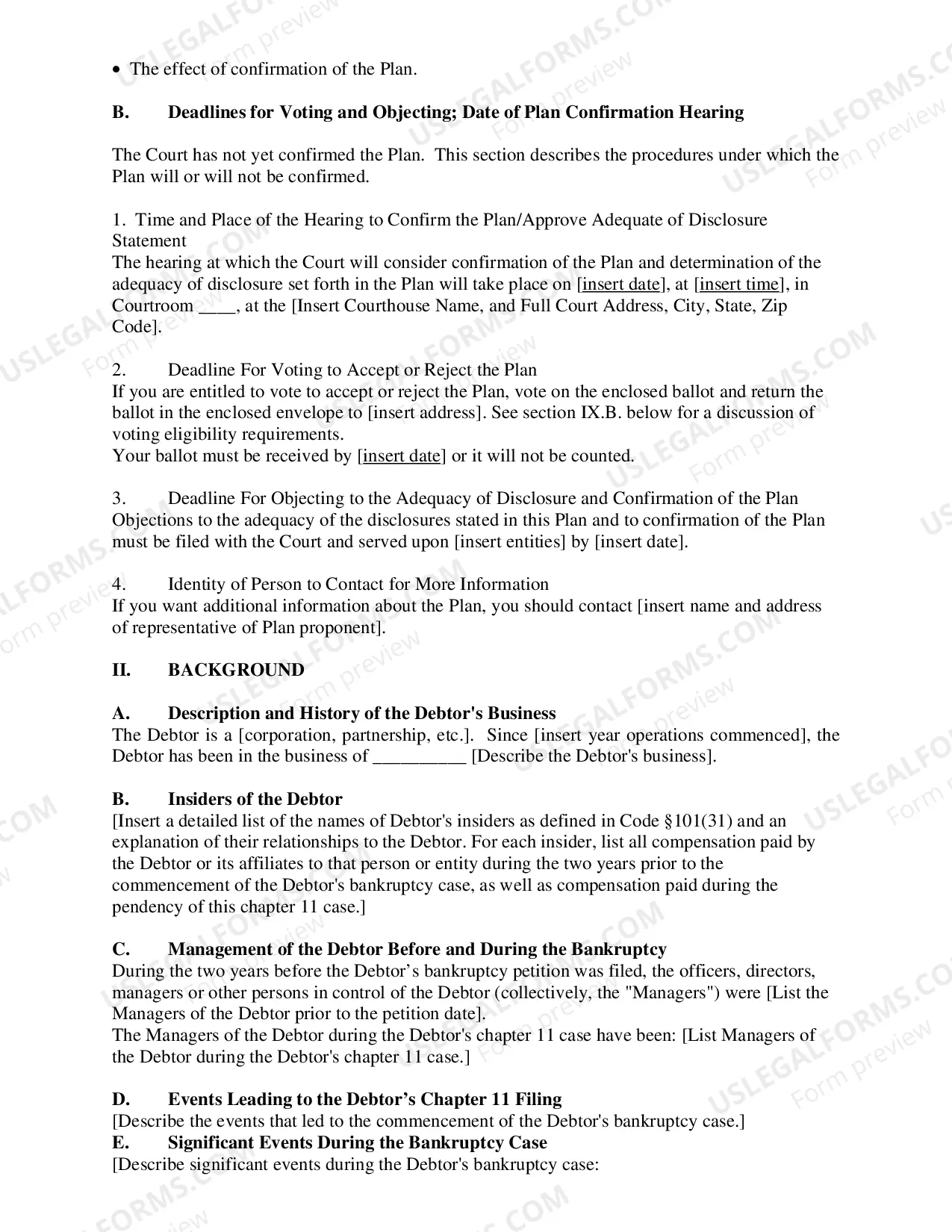 Preview Combined Plan & Disclosure Statement (Small Business Chapter 11)