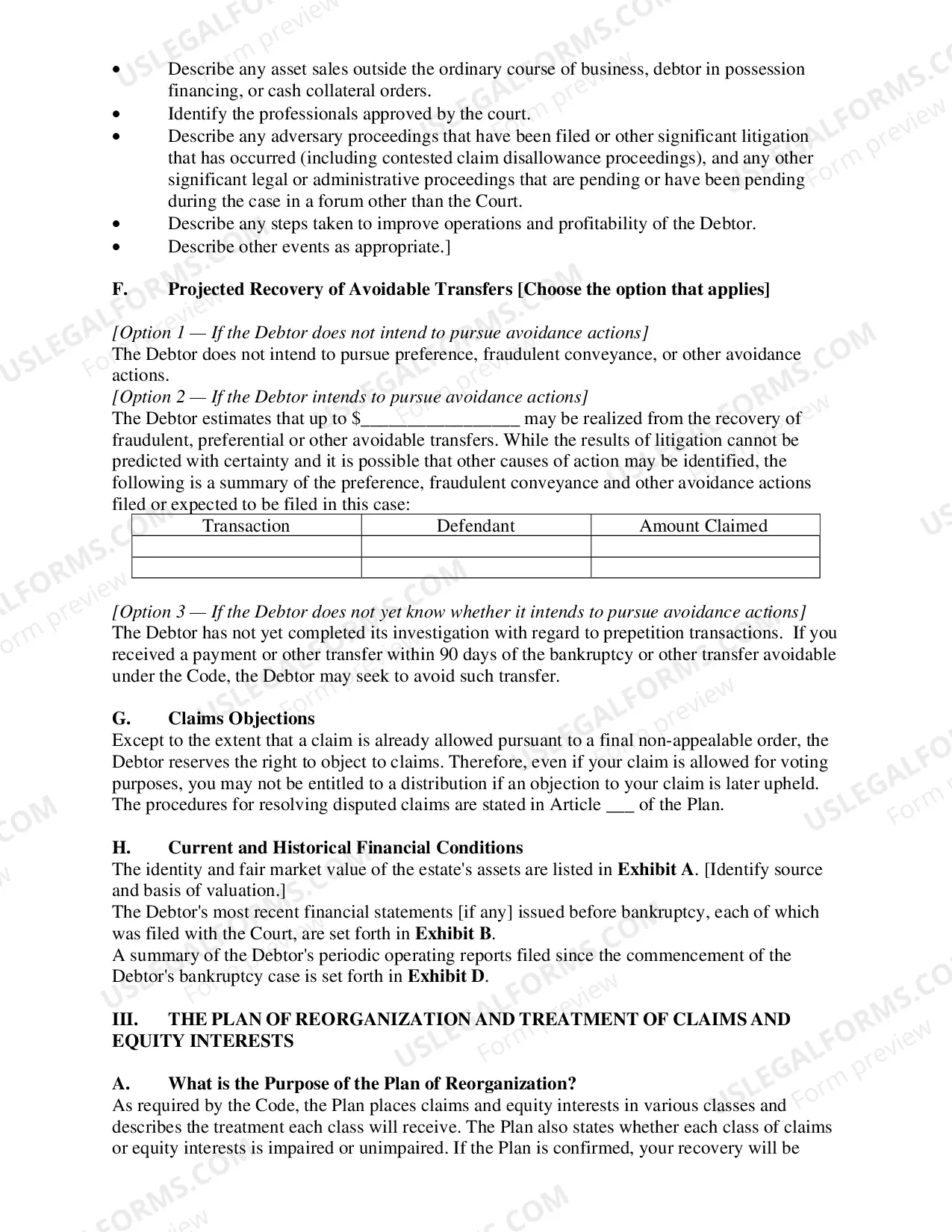 Preview Combined Plan & Disclosure Statement (Small Business Chapter 11)