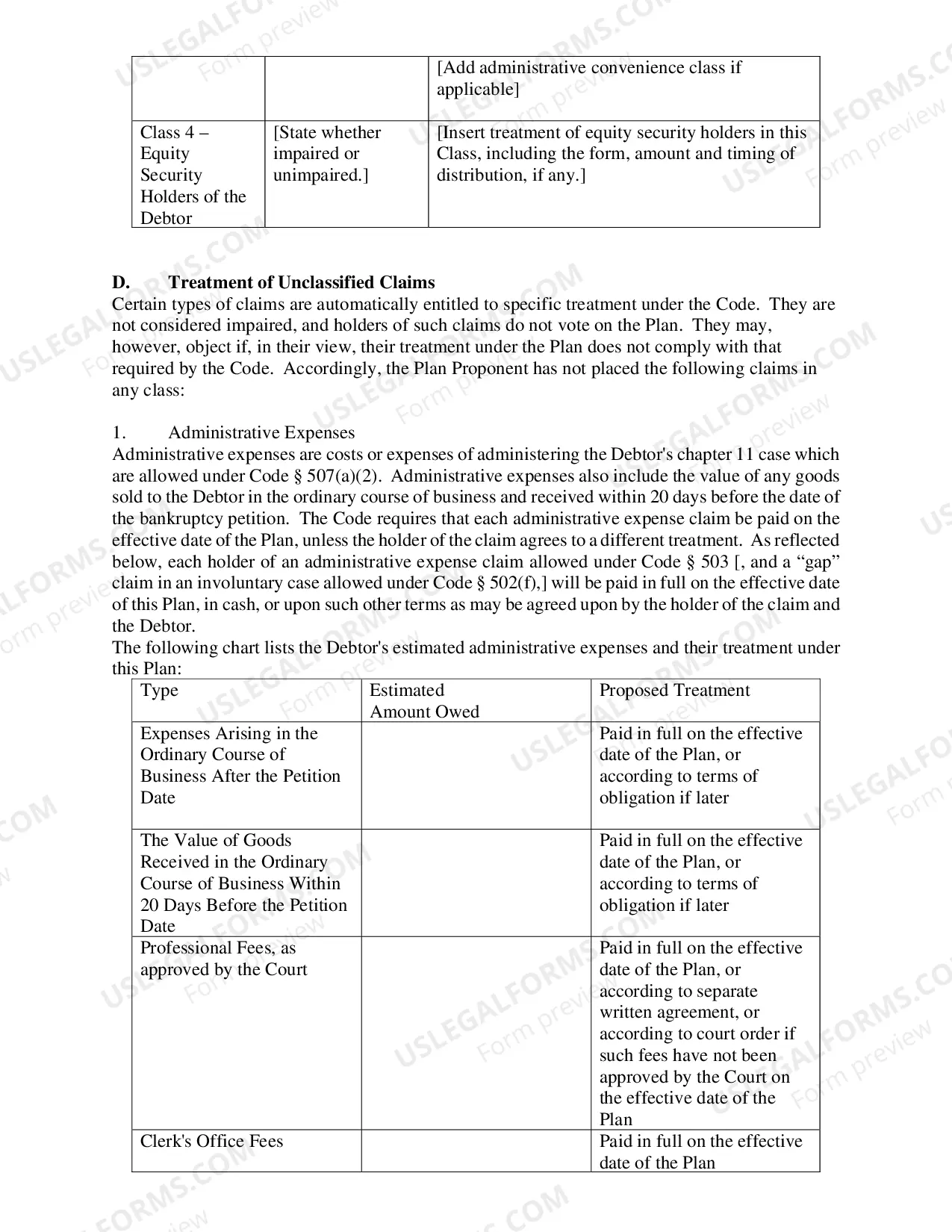 Preview Combined Plan & Disclosure Statement (Small Business Chapter 11)