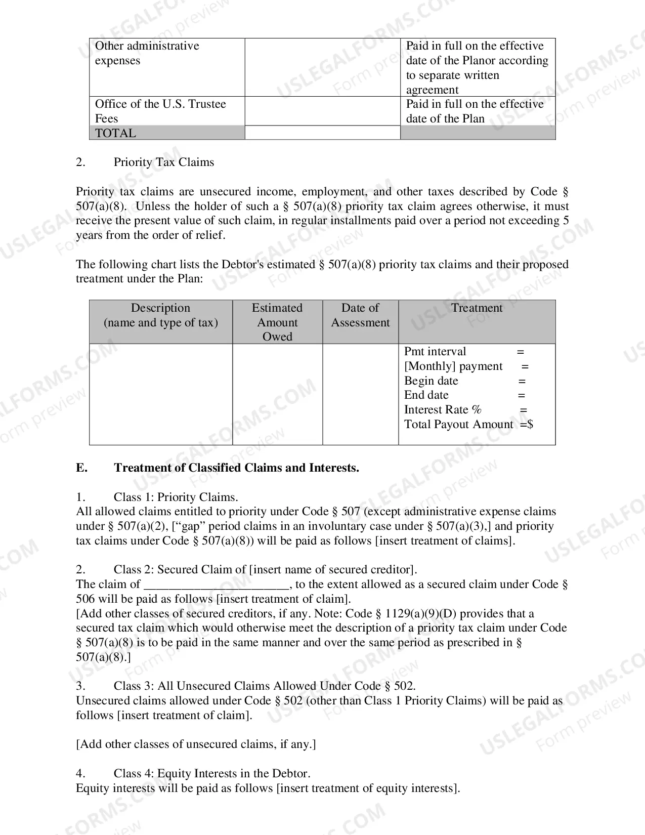 Preview Combined Plan & Disclosure Statement (Small Business Chapter 11)