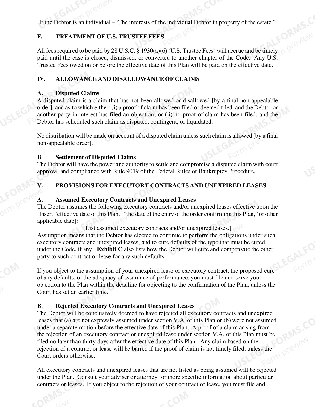 Preview Combined Plan & Disclosure Statement (Small Business Chapter 11)