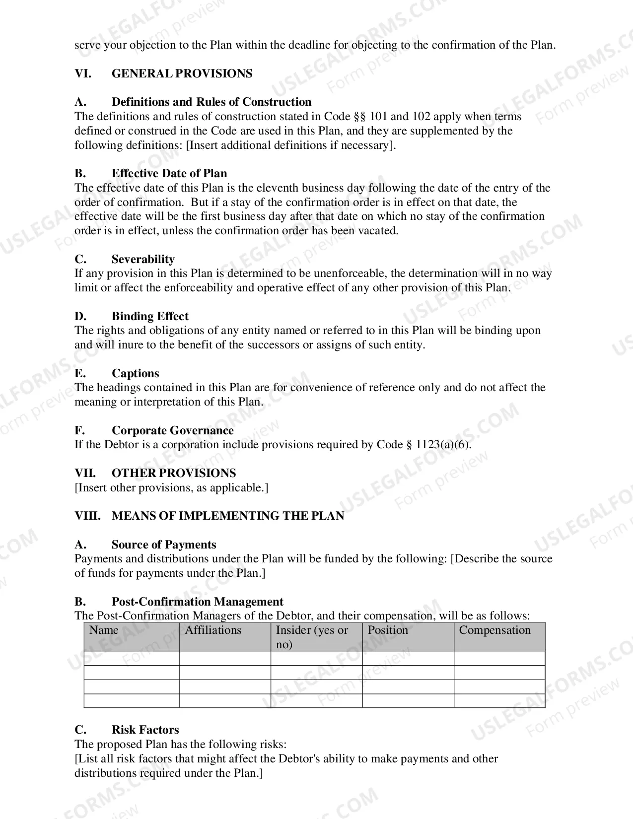 Preview Combined Plan & Disclosure Statement (Small Business Chapter 11)