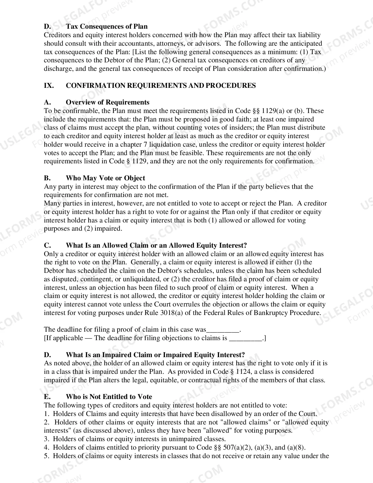 Preview Combined Plan & Disclosure Statement (Small Business Chapter 11)