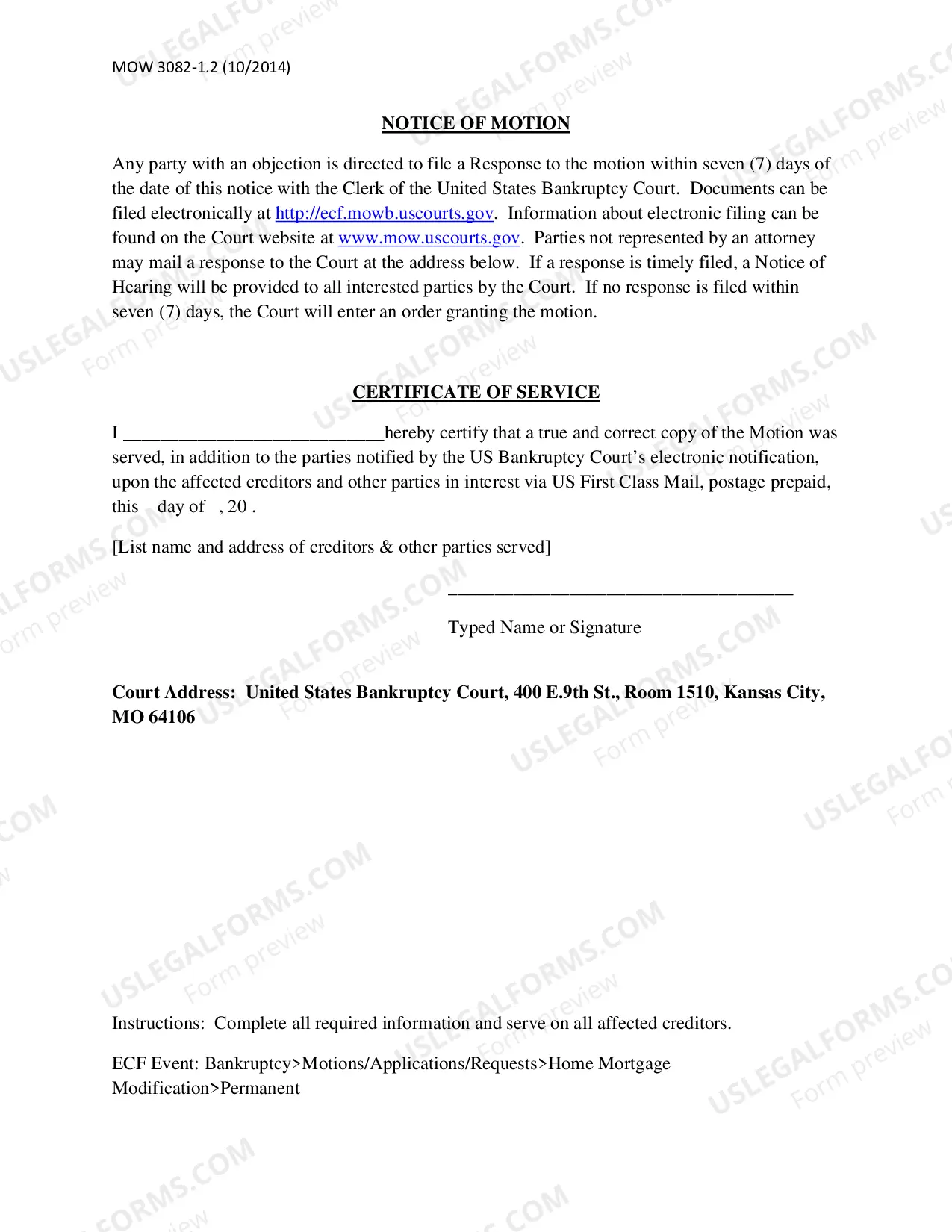 Preview Motion to Approve Permanent Home Mortgage Modification