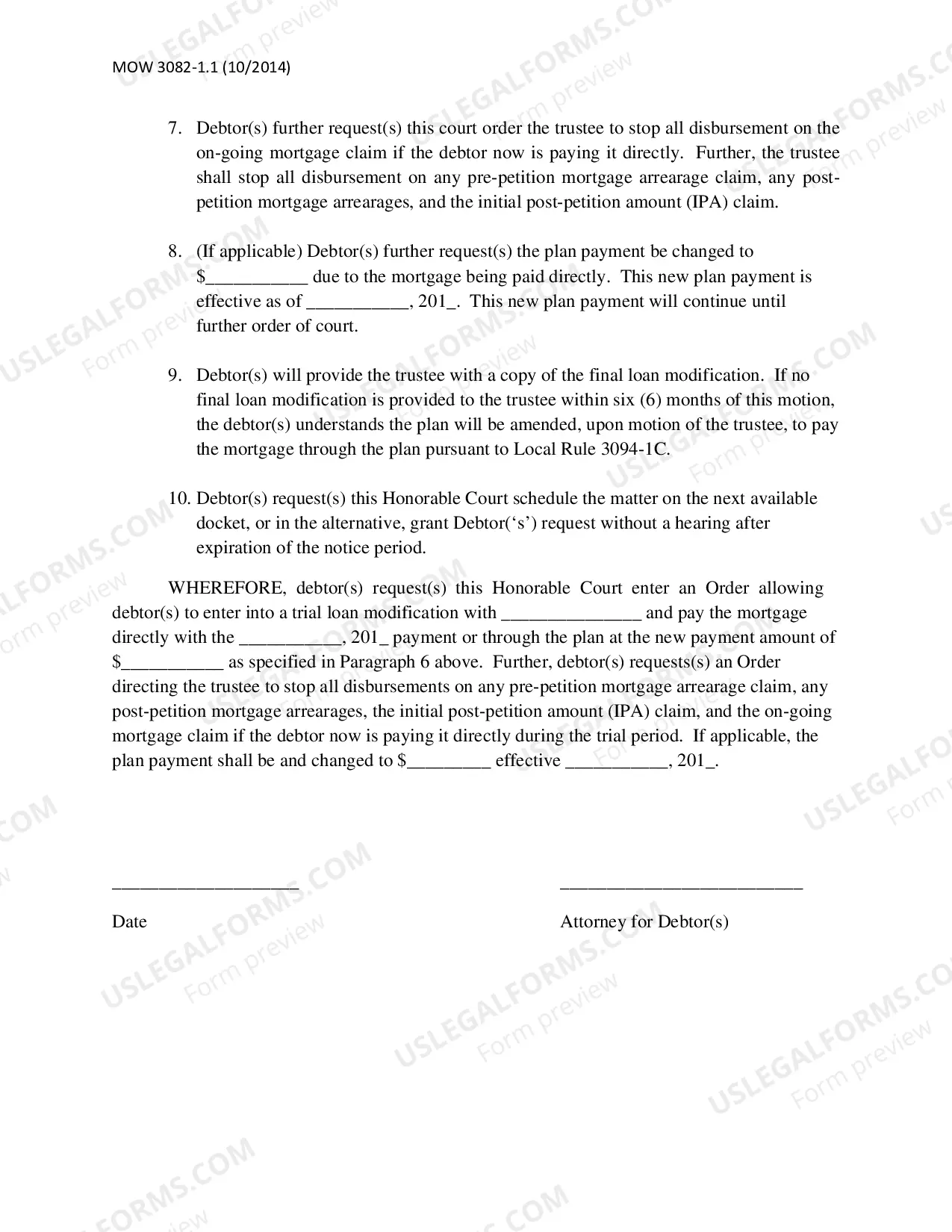Preview Motion to Approve Trial Home Mortgage Modification